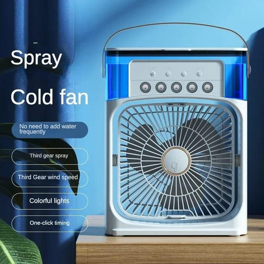 Ventilador de Aire Frío con Pulverizadores de Agua y Luz RGB